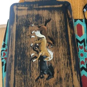 Original hand painted wooden tray with running horses
